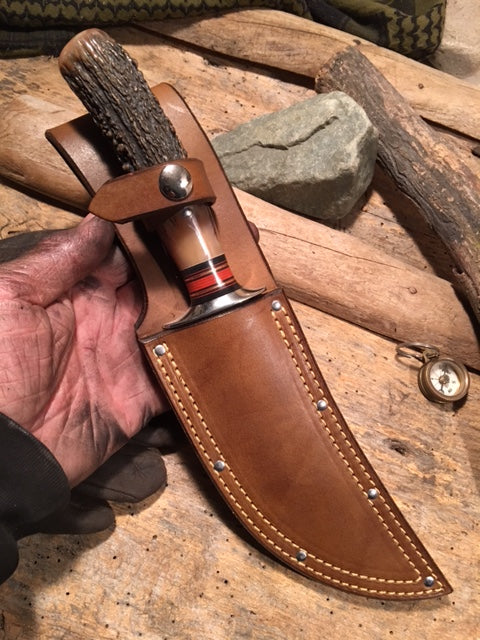 J. Behring Handmade Big 6" Hunter Nickel Stabilized Sanbar Stag Musk Ox Butt cap