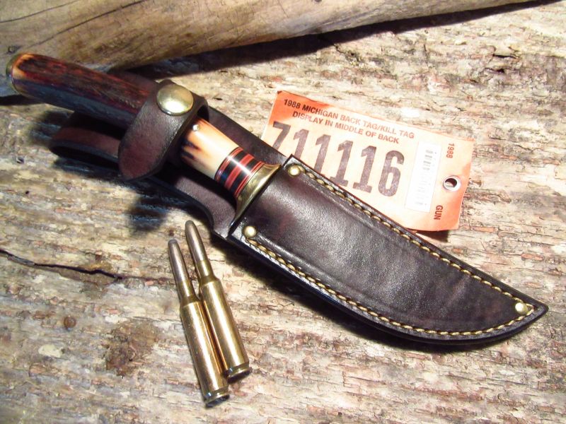 J. Behring Handmade Trout & Deer Knife Red Stag 