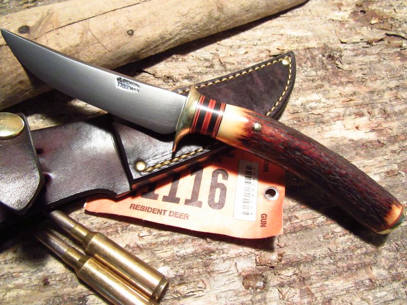J. Behring Handmade Trout & Deer Knife Red Stag 