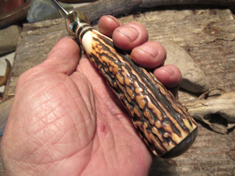 ** J.Behring Handmade Woodmonk 6" Hand Forged Studebaker spring Blade AAA Stag Ox Butt Cap