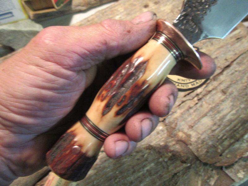 ** J. Behring Handmade Stag/Stag Copper Alaskan Hammermark Skinner.