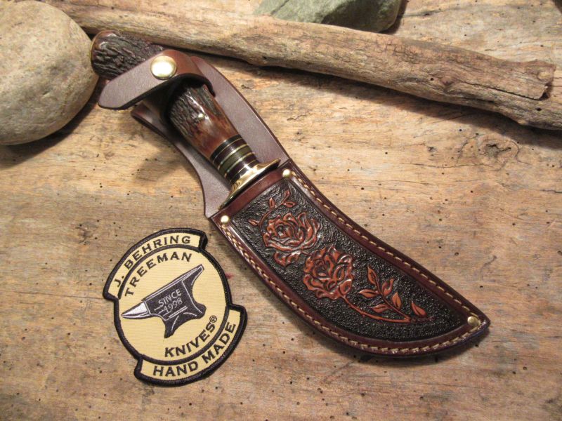  J.Behring Handmade Woodcraft Hunter Blood Stag Western Floral Sheath
