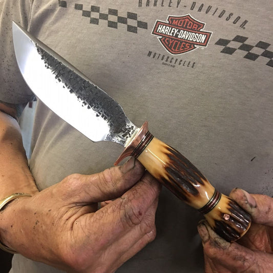 ** J. Behring Handmade Stag/Stag Copper Alaskan Hammermark Skinner.