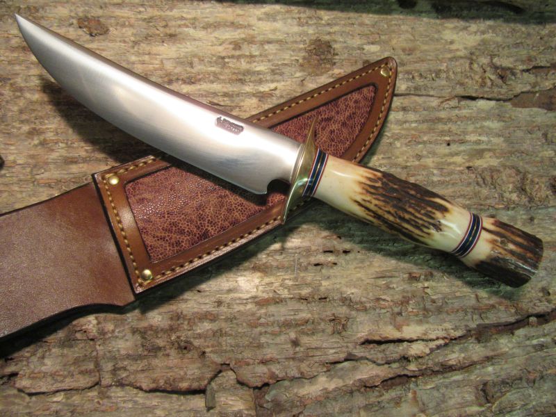 J. Behring Handmade Huron Hunter 6 1/2" Forged Blade Stag Stag 