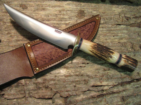 J. Behring Handmade Huron Hunter 6 1/2" Forged Blade Stag Stag 