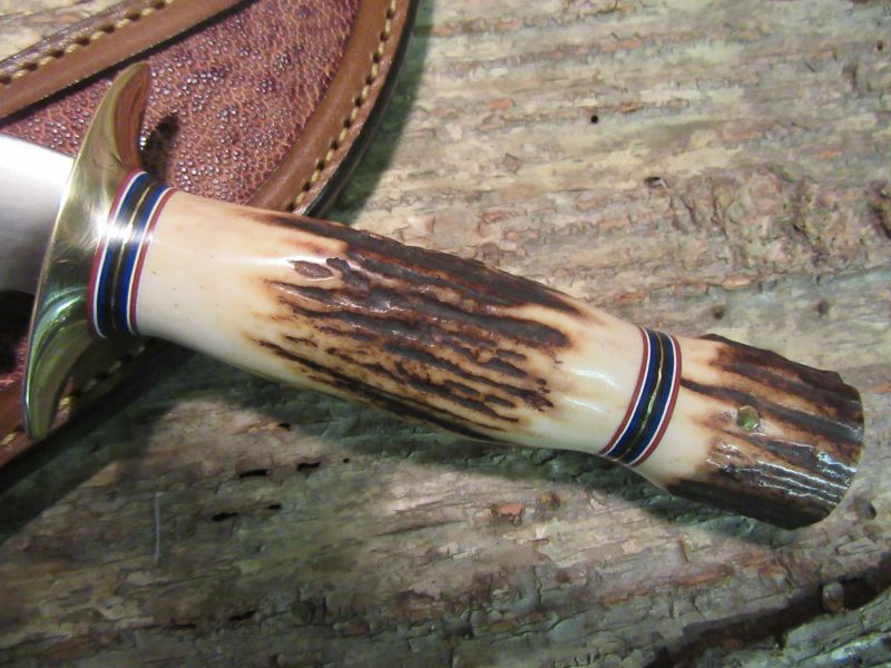 J. Behring Handmade Huron Hunter 6 1/2" Forged Blade Stag Stag 