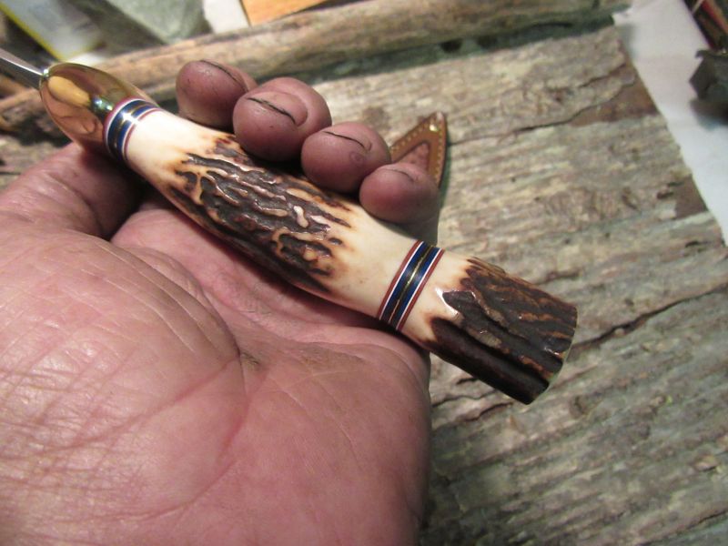 J. Behring Handmade Huron Hunter 6 1/2" Forged Blade Stag Stag 