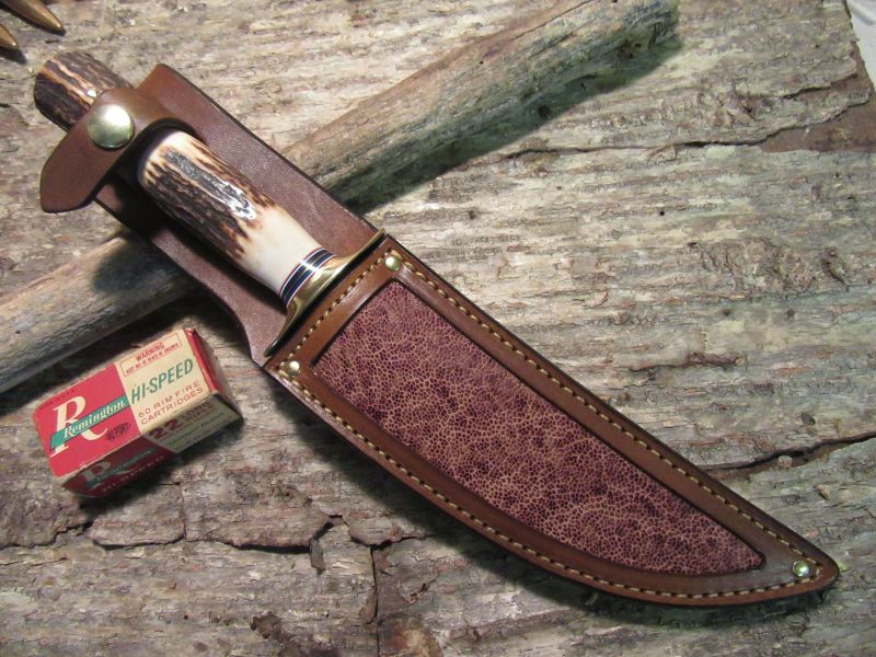 J. Behring Handmade Huron Hunter 6 1/2" Forged Blade Stag Stag 