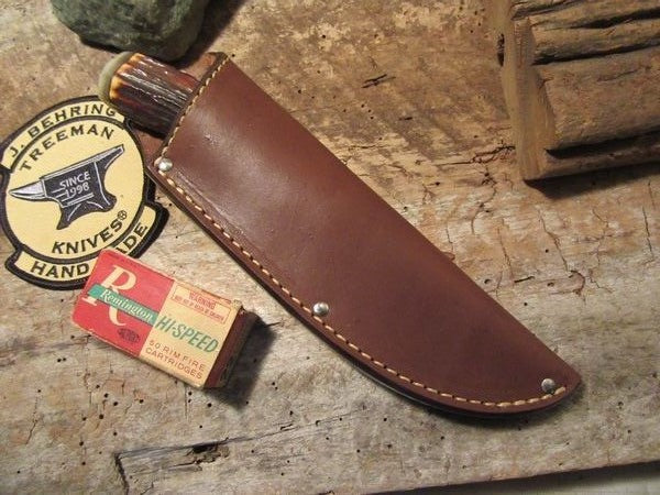 Treeman Trout & Deer Knife Red Stag Musk Ox Butt cap