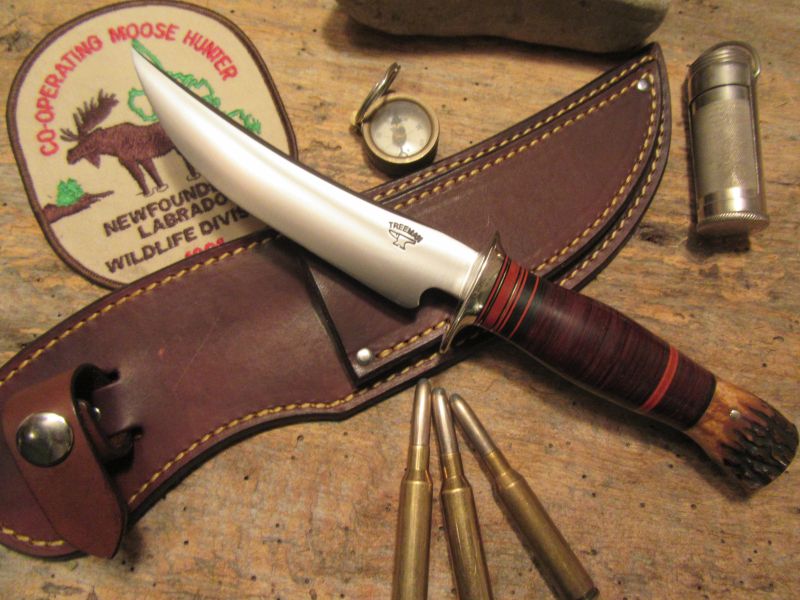 ** J. Behring Handmade Hunter 5 1/4" Blade Horsehide Stag Handle