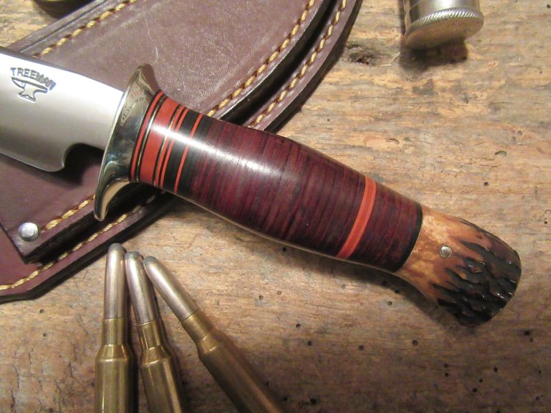 ** J. Behring Handmade Hunter 5 1/4" Blade Horsehide Stag Handle