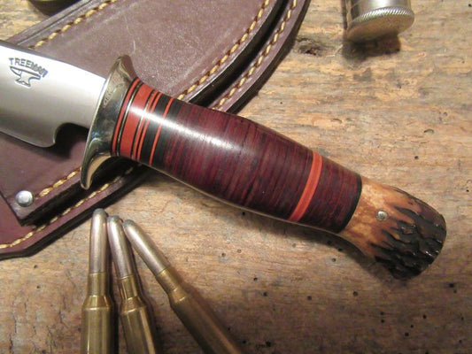 ** J. Behring Handmade Hunter 5 1/4" Blade Horsehide Stag Handle