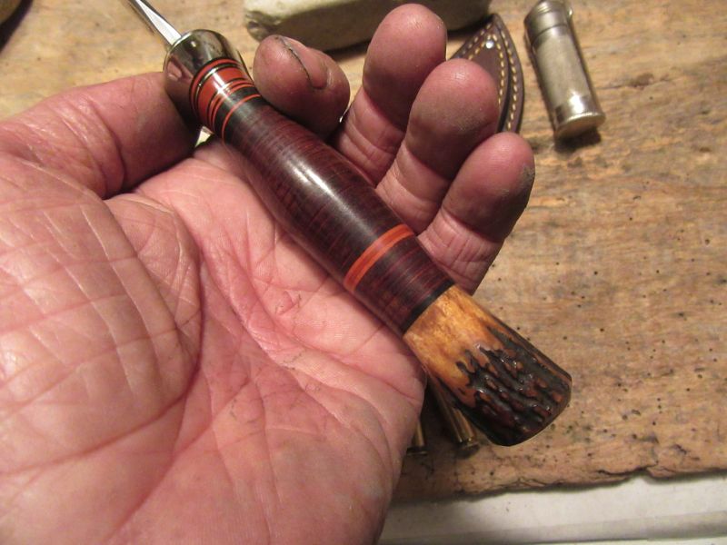 ** J. Behring Handmade Hunter 5 1/4" Blade Horsehide Stag Handle