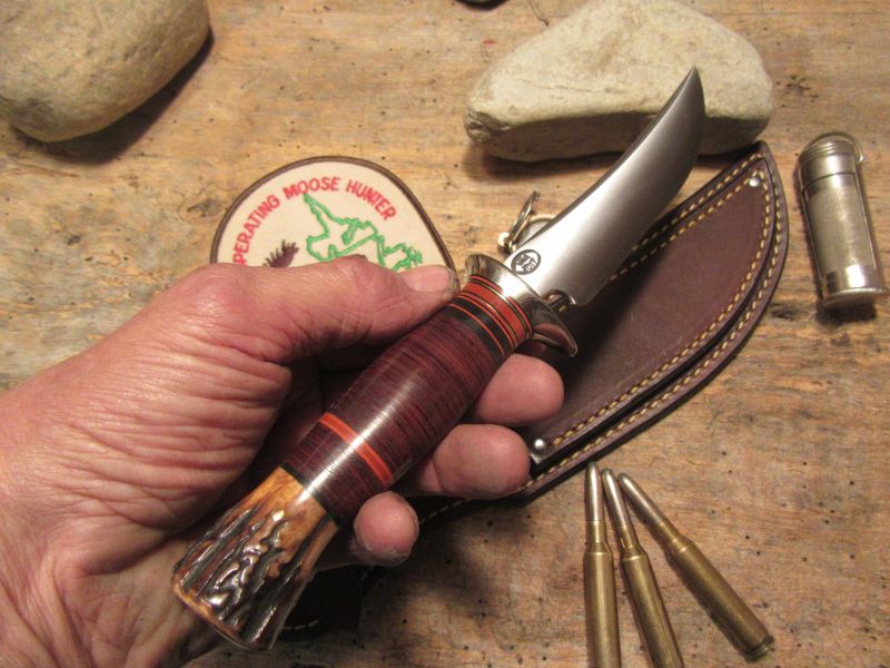 ** J. Behring Handmade Hunter 5 1/4" Blade Horsehide Stag Handle