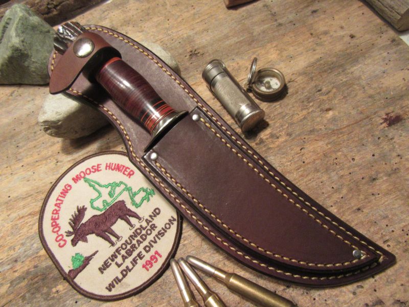 ** J. Behring Handmade Hunter 5 1/4" Blade Horsehide Stag Handle