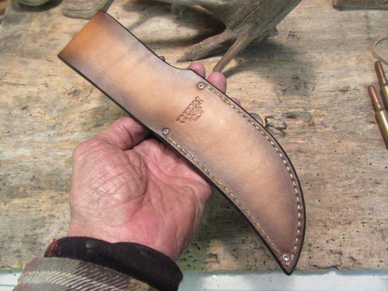    J. Behring Big Bay Hunter 5" Blade Copper Guard Red Stag Handle 