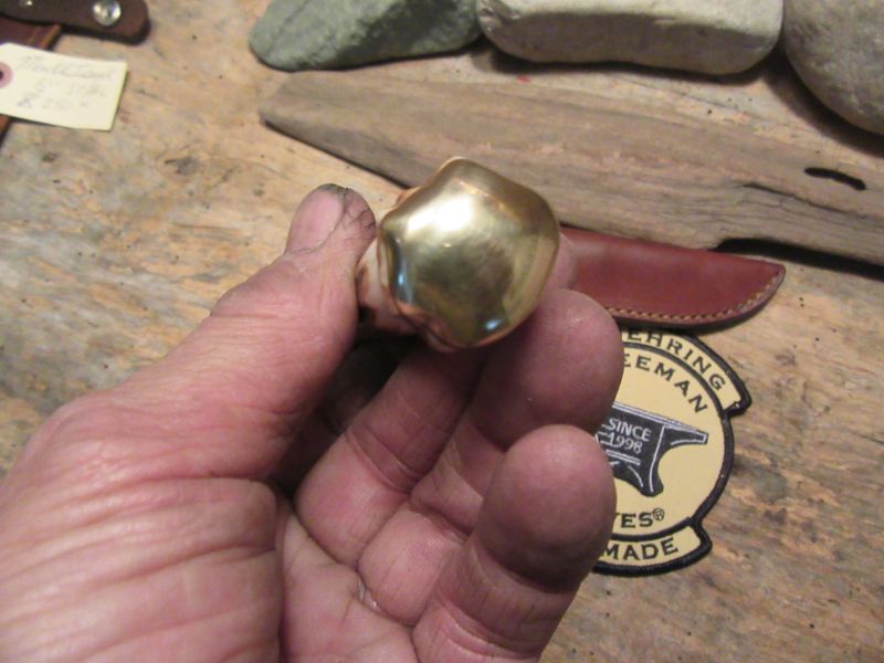      Treeman J. Behring Handmade Trout Knife Sambar Stag Dommed Brass butt 
