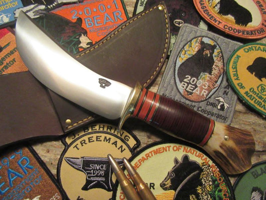       J. Behring Handmade Woodmonk Skinner 5 1/2" Blade Horsehide Fallow Deer Crotch Stag 