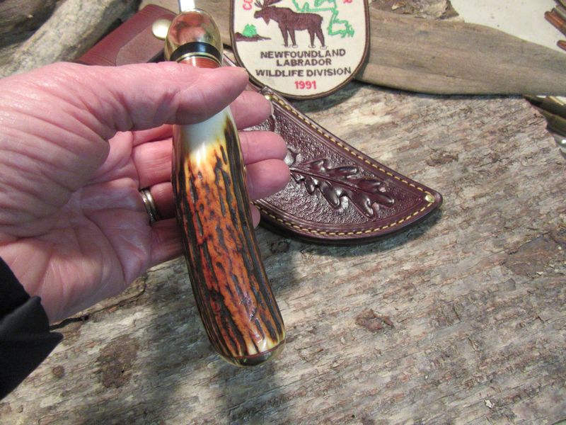  J.Behring Handmade BIG FATTY HUNTER  RED Stag Acorn & Oak Leaf Sheath 
