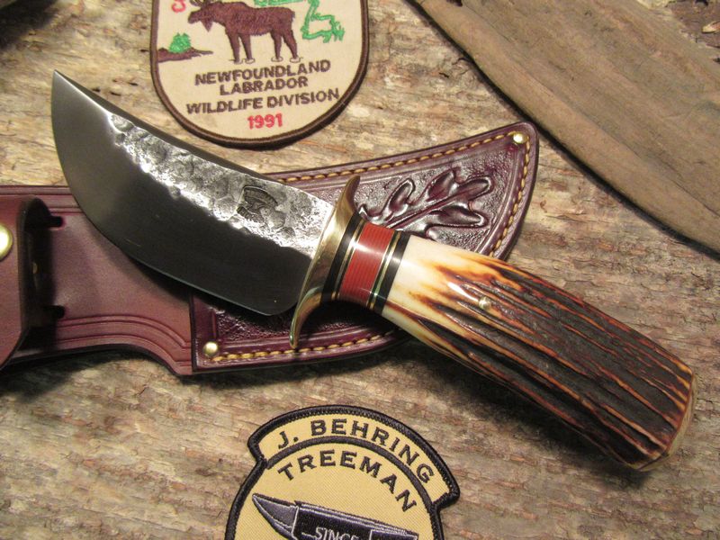  J.Behring Handmade BIG FATTY HUNTER  RED Stag Acorn & Oak Leaf Sheath 