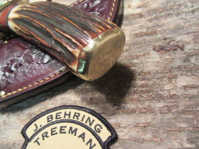  J.Behring Handmade BIG FATTY HUNTER  RED Stag Acorn & Oak Leaf Sheath 
