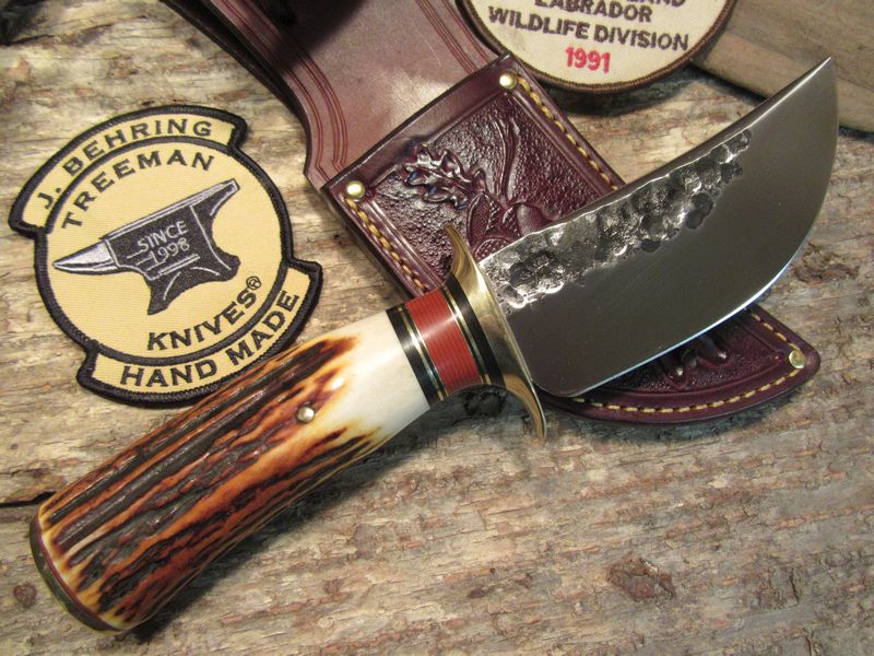  J.Behring Handmade BIG FATTY HUNTER  RED Stag Acorn & Oak Leaf Sheath 