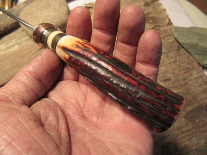      J. Behring Handmade Trout & Deer RED Stag Copper Guard