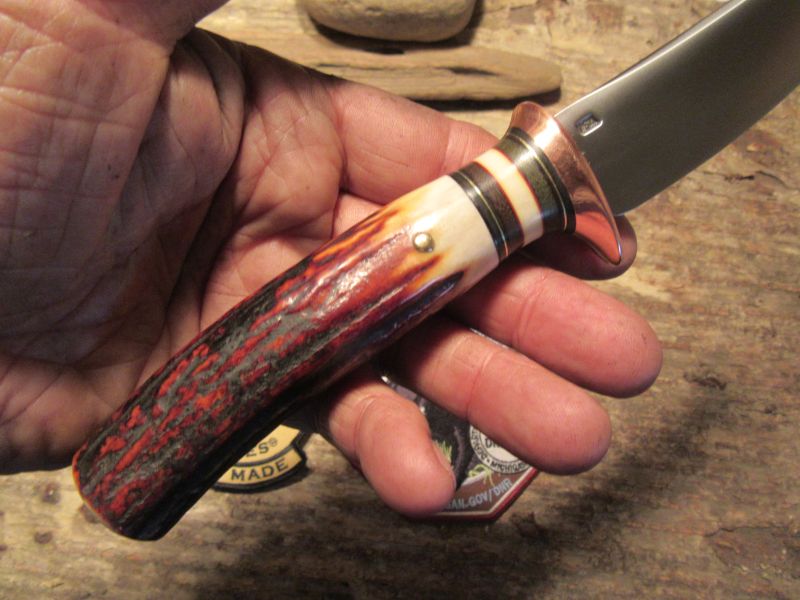      J. Behring Handmade Trout & Deer RED Stag Copper Guard