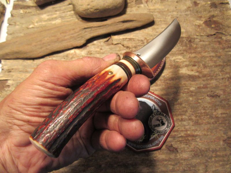      J. Behring Handmade Trout & Deer RED Stag Copper Guard