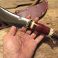   Big Six 6" Hunter Drop Tine sambar Stag Horsehide brass guard and butt cap. 