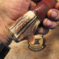   Big Six 6" Hunter Drop Tine sambar Stag Horsehide brass guard and butt cap. 