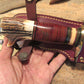   Big Six 6" Hunter Drop Tine sambar Stag Horsehide brass guard and butt cap. 
