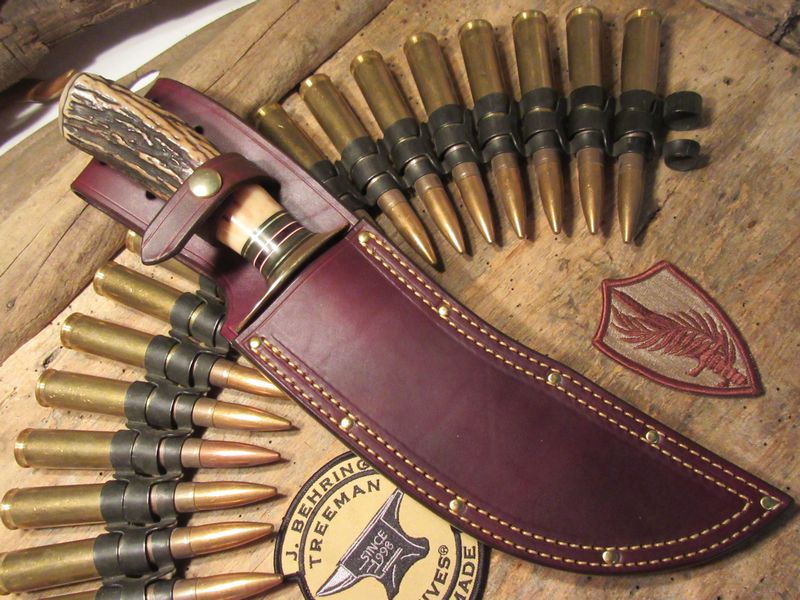  BIG Double skull Clip Point Fighter Hammermark Musk Ox Butt