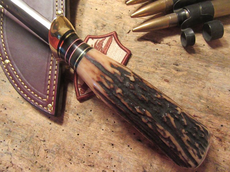  BIG Double skull Clip Point Fighter Hammermark Musk Ox Butt