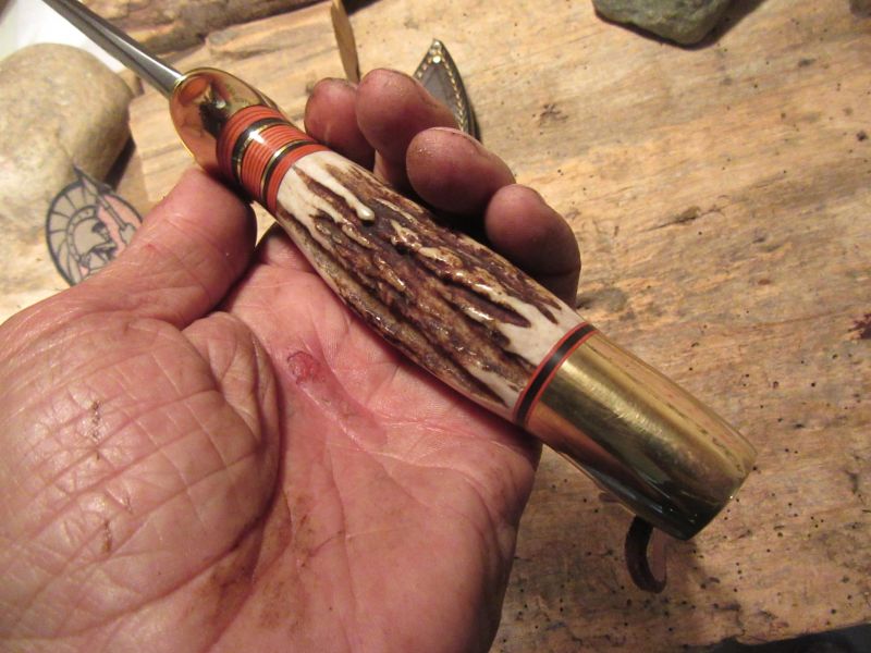 J. Behring Double Skull Fighter Stag Brass Crows beak  