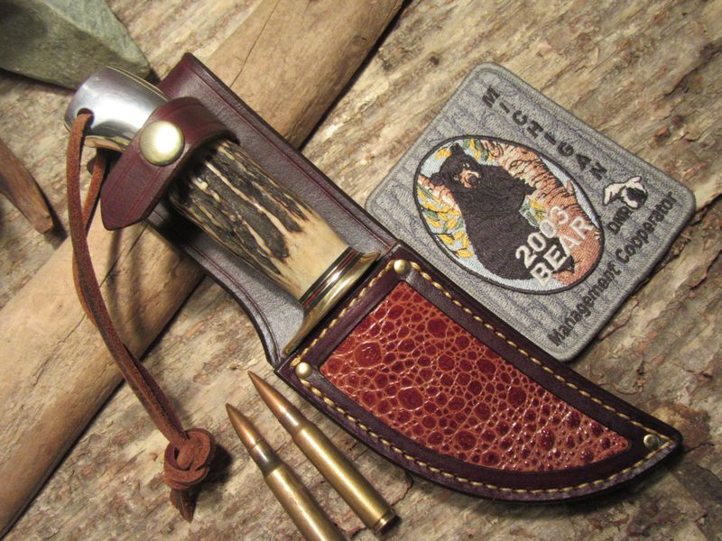  J.Behring 4 1/2" Iron Mountain MI Hunter Frog skin sheath