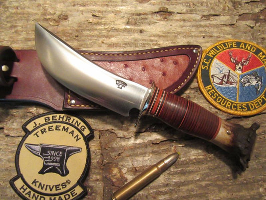            J.Behring handmade 5 1/4"  Woodmonk Hunter Ostritch inlay