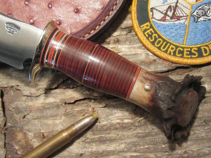            J.Behring handmade 5 1/4"  Woodmonk Hunter Ostritch inlay
