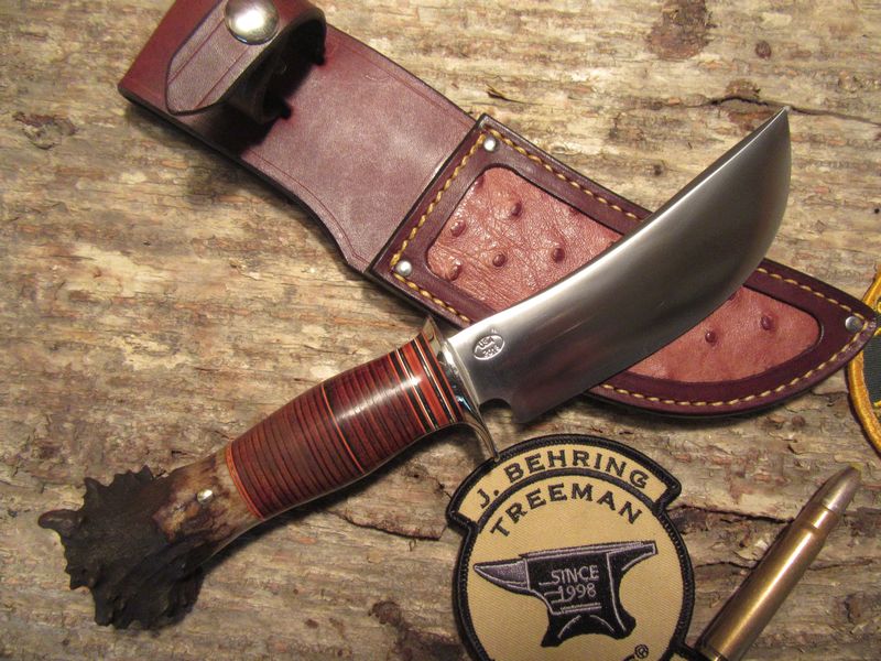            J.Behring handmade 5 1/4"  Woodmonk Hunter Ostritch inlay