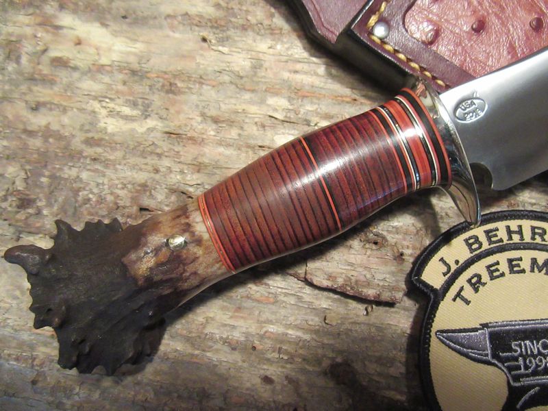            J.Behring handmade 5 1/4"  Woodmonk Hunter Ostritch inlay