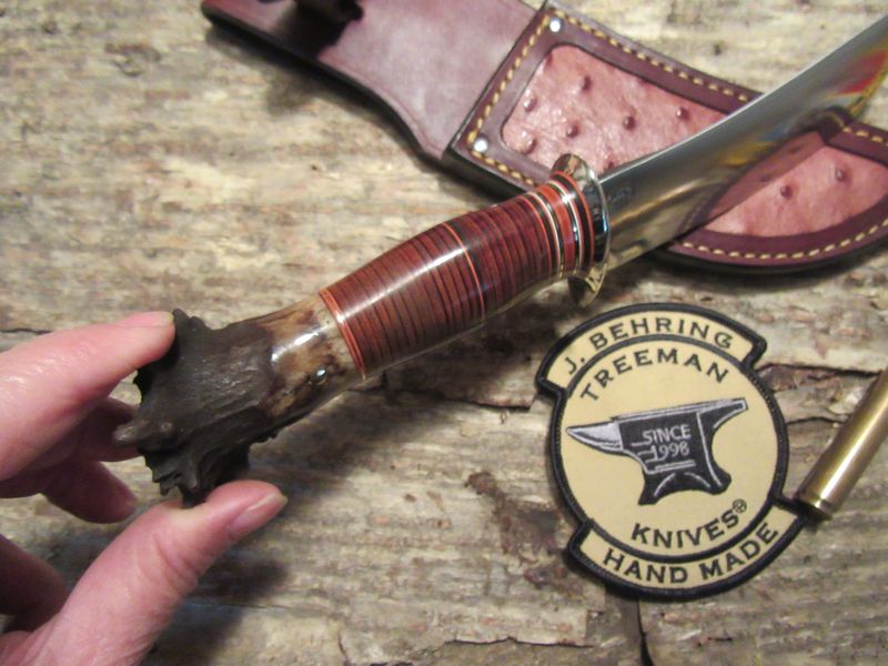            J.Behring handmade 5 1/4"  Woodmonk Hunter Ostritch inlay