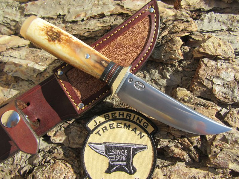 J. Behring Handmade Artifact Ivory & Ox Deer & Trout Knife