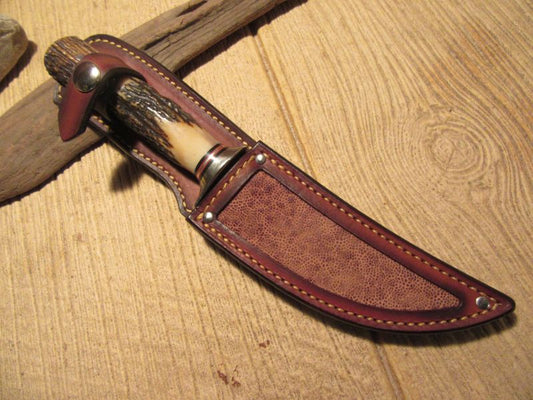  Treeman Huron Hunter 5" Blade Stag/Stag Eleaphant ear sheath