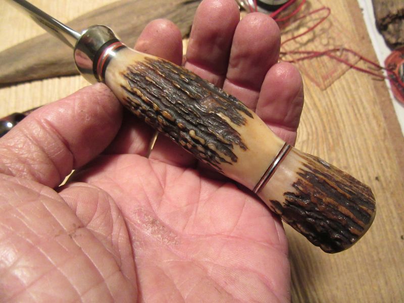  Treeman Huron Hunter 5" Blade Stag/Stag Eleaphant ear sheath