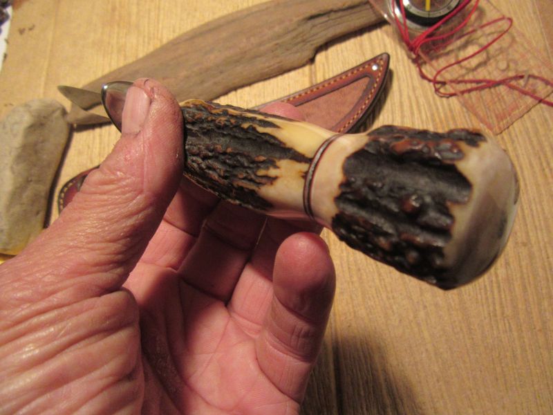  Treeman Huron Hunter 5" Blade Stag/Stag Eleaphant ear sheath