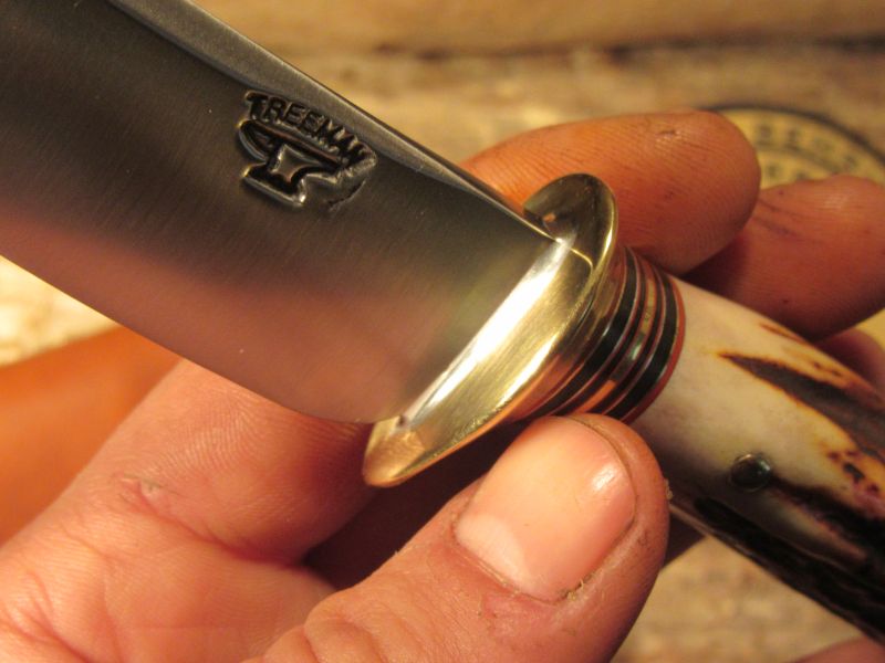 J. Behring Handmade Michigan Hunter Caper 3 3/4" Blade Red Stag Ox Butt 