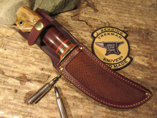  Treeman Woodcraft Hunter 5 1/2" Hand Forged Blade Horse Hide crotch Stag 