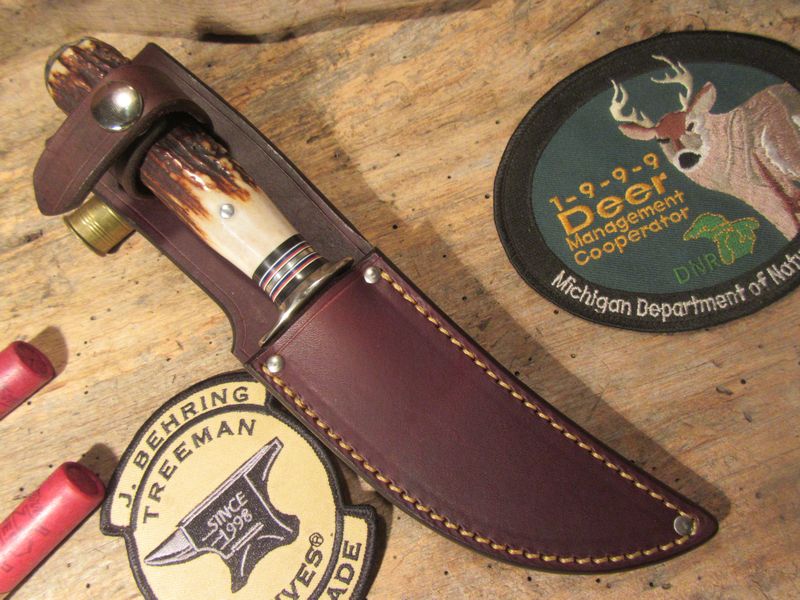            J.Behring 4 1/2" Trout and Deer Sambar Stag Nickel Butt