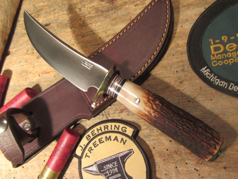            J.Behring 4 1/2" Trout and Deer Sambar Stag Nickel Butt