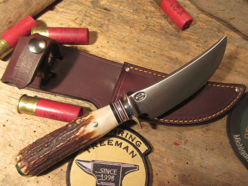            J.Behring 4 1/2" Trout and Deer Sambar Stag Nickel Butt